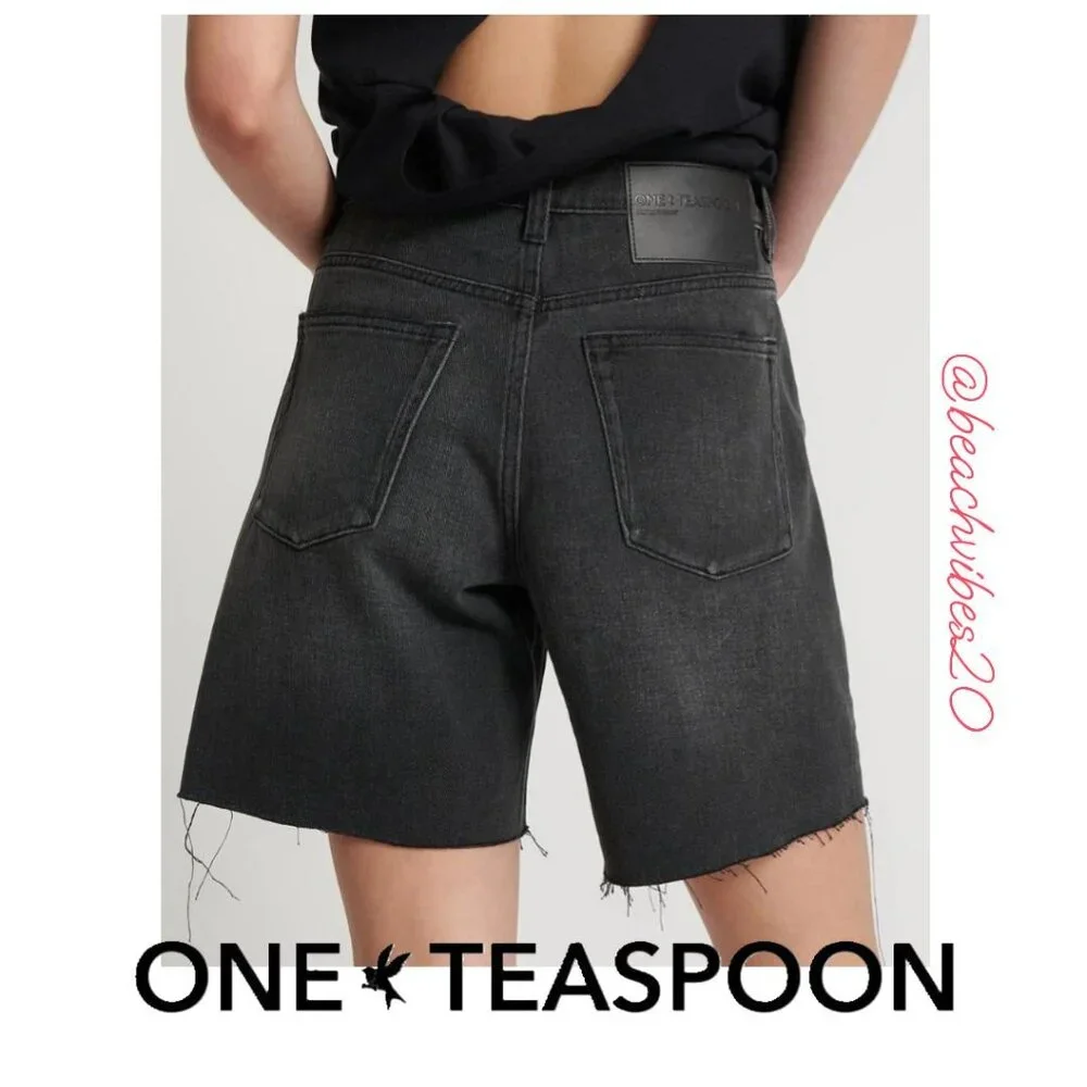 ONE TEASPOON Jacksons Mid Waist Wide Leg Denim Shorts Storm Grey 22 NWT O-173
